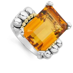 Online Extra Large Emerald-Cut Citrine Ring Two-Tone