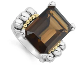 New Extra Large Emerald-Cut Smokey Quartz Ring Two-Tone