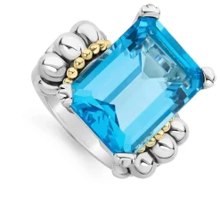 Clearance Extra Large Emerald-Cut Swiss Blue Topaz Ring Gemstones