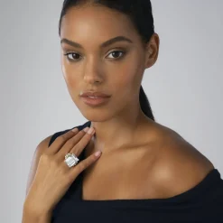 Cheap Extra Large Emerald-Cut White Topaz Ring Gemstones