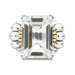 Flash Sale Extra Large Emerald-Cut White Topaz Ring Caviar Rings