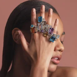 Flash Sale Extra Large Emerald-Cut White Topaz Ring Caviar Rings