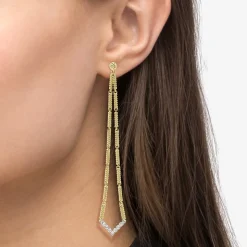 Discount Extra Long Superfine Diamond Drop Earrings Gold