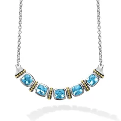 New Five Station Swiss Blue Topaz Necklace Gemstones