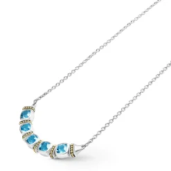 New Five Station Swiss Blue Topaz Necklace Gemstones