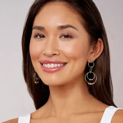 Outlet Four Circle Bead Drop Earrings Gold