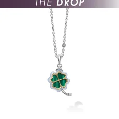 Clearance Four Leaf Malachite Clover Pendant Necklace Two-Tone