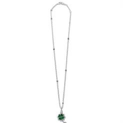 Clearance Four Leaf Malachite Clover Pendant Necklace Two-Tone