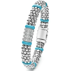 Fashion Four Station Diamond Caviar Bracelet | 9Mm Silver