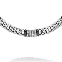 Best Sale Four Station Diamond Caviar Necklace Silver