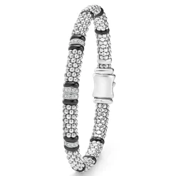 Fashion Four Station Diamond Caviar Bracelet | 6Mm Silver