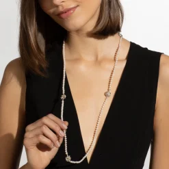 Cheap Four Station Love Knot Pearl Necklace Two-Tone