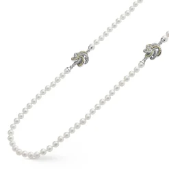 Cheap Four Station Love Knot Pearl Necklace Two-Tone