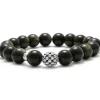 Shop Golden Obsidian Silver Station Bead Bracelet Silver