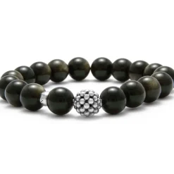 Shop Golden Obsidian Silver Station Bead Bracelet Silver