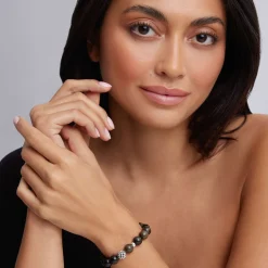 Shop Golden Obsidian Silver Station Bead Bracelet Silver