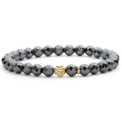 Online Hematite Gold Station Bead Bracelet Gold