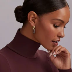 Shop 18K Gold And Black Ceramic Link Drop Earrings Gold