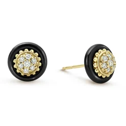 Best Sale 18K Gold And Black Ceramic Diamond Stud Earrings Gold