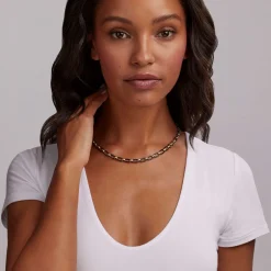 Sale 18K Gold And Black Ceramic Link Necklace Gold