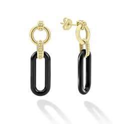 New 18K Gold And Black Ceramic Link Drop Earrings Drop Earrings