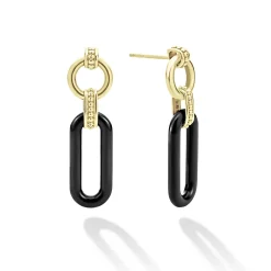 New 18K Gold And Black Ceramic Link Drop Earrings Drop Earrings