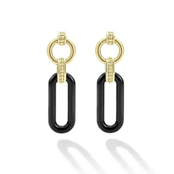 New 18K Gold And Black Ceramic Link Drop Earrings Drop Earrings