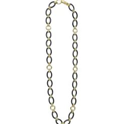 Fashion 18K Gold And Black Ceramic Link Necklace Gold