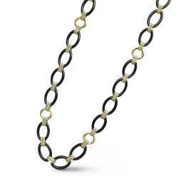 Fashion 18K Gold And Black Ceramic Link Necklace Gold