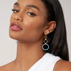 Clearance 18K Gold And Blue Ceramic Circle Drop Earrings Gold