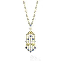 Fashion 18K Gold Blue Sapphire And Diamond Chandelier Necklace Gold