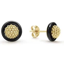 Shop 18K Gold Caviar And Black Ceramic Stud Earrings Gold
