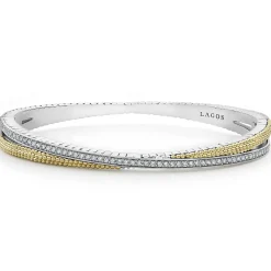 Best 18K Gold Caviar And Diamond Bangle Two-Tone