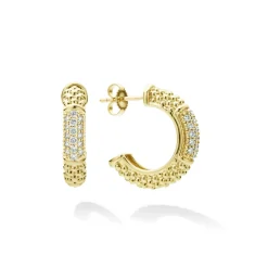 Shop 18K Gold Caviar Diamond Hoop Earrings Gold