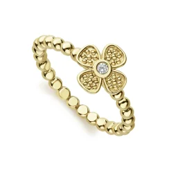 Sale 18K Gold Caviar Flower Diamond Ring Gold