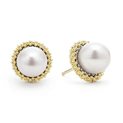 Outlet 18K Gold Caviar Pearl Stud Earrings Two-Tone
