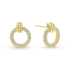 New 18K Gold Circle Diamond Stud Earrings Gold