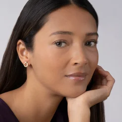 New 18K Gold Circle Diamond Stud Earrings Gold