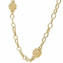 New 18K Gold Open Ball Link Necklace Gold