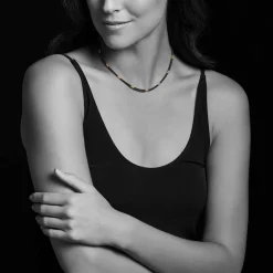 Sale 18K Gold Small Station Ceramic Beaded Necklace | 3Mm Gold