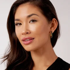 Store 18K Gold Station Ceramic Beaded Hoop Earrings Gold