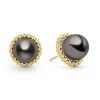 Hot 18K Gold Tahitian Black Pearl Stud Earrings Two-Tone