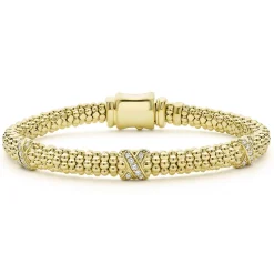 Sale 18K Gold Three Station X Diamond Caviar Bracelet | 6Mm Gold