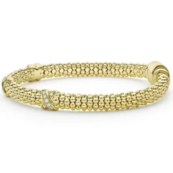 Sale 18K Gold Three Station X Diamond Caviar Bracelet | 6Mm Gold