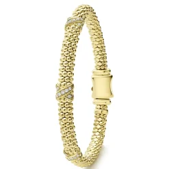 Sale 18K Gold Three Station X Diamond Caviar Bracelet | 6Mm Gold