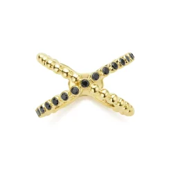 Sale 18K Gold X Black Diamond Ring Diamonds