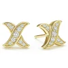 Hot 18K Gold X Diamond Stud Earrings Diamonds