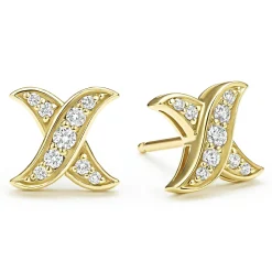 Hot 18K Gold X Diamond Stud Earrings Diamonds