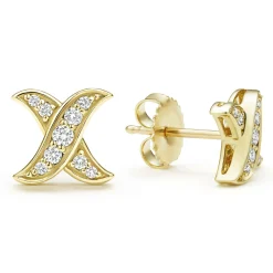 Hot 18K Gold X Diamond Stud Earrings Diamonds