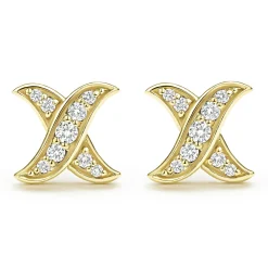 Hot 18K Gold X Diamond Stud Earrings Diamonds